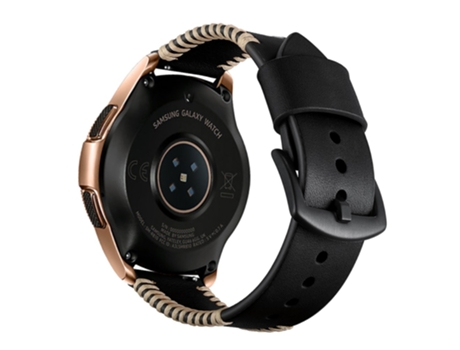 Correa de piel auténtica 20mm con bordes cosidos a mano para Samsung Galaxy Watch Active - negro
