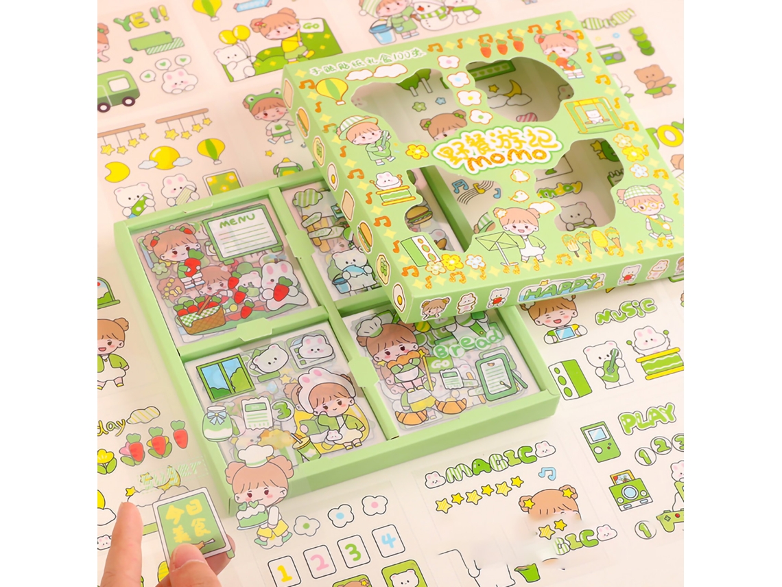 Stickers Para Cuaderno 100 Piezas Patrones Cómicos Bonitos Diy Impermeables Pet