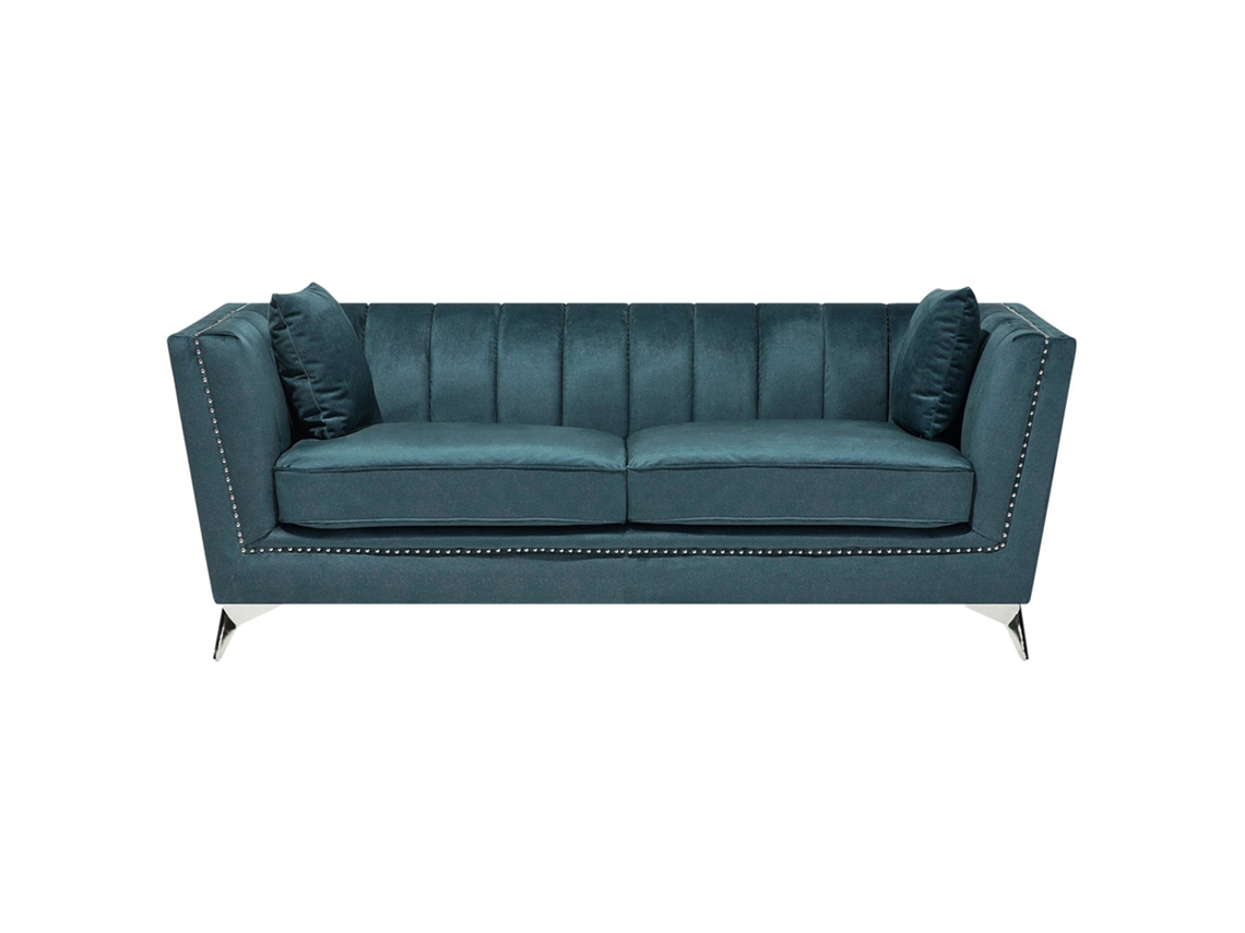 Sofá de 3 plazas BELIANI Gaula de Terciopelo Azul 211x80x77