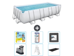 Piscina BESTWAY Rectangular Power Steel - 549 x 274 x 122 - Gris - Incluida bomba - Escalera - Cobertor Paquete de mantenimiento - Filtrar - Baldosas
