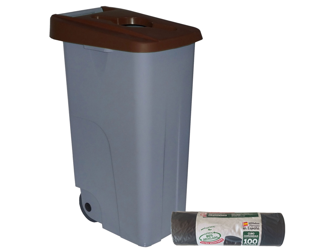 Recipiente Abierto 85L Marrón Alt.76Cm + 10 Bolsas de Basura 100L WELLHOME