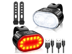Juego de luces para bicicleta, luces para bicicleta recargables por USB, luz LED ultrabrillante para bicicleta, luz delantera y trasera, resistente al agua IPX5 (negro) CHRONUS