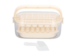 2 Bandejas Redondas Y Cuadradas Para Cubitos De Hielo Con Tapa Y Caja, 54 Cubitos, Base Blanda, Color Beige, 2 Capas