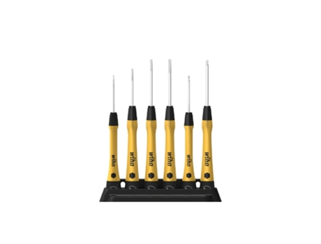 WIHA Juego de destornilladores de precisión PicoFinish® ESD ranurados, Phillips, de 7 unid., incl. soporte (43707)