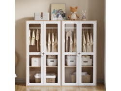 Armario infantil de 160x50x150 cm - Doble puerta, acrílico, barra para colgar ropa - Natural + Blanco