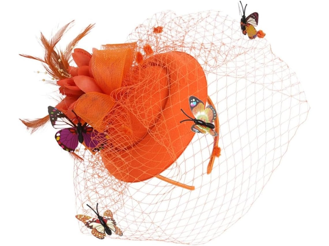 Tiara Feminina Laranja, Mini Chapéu, Acessório Elegante Para Casamentos, Festas E Eventos Noturnos.