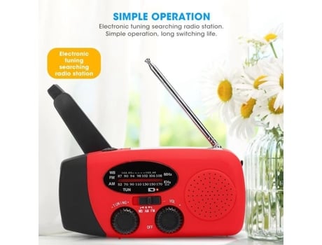 Radio de Manivela HURRISE Electricidad Abs Carga Solar Radio de Manivela Solar Reproductor de Sonido