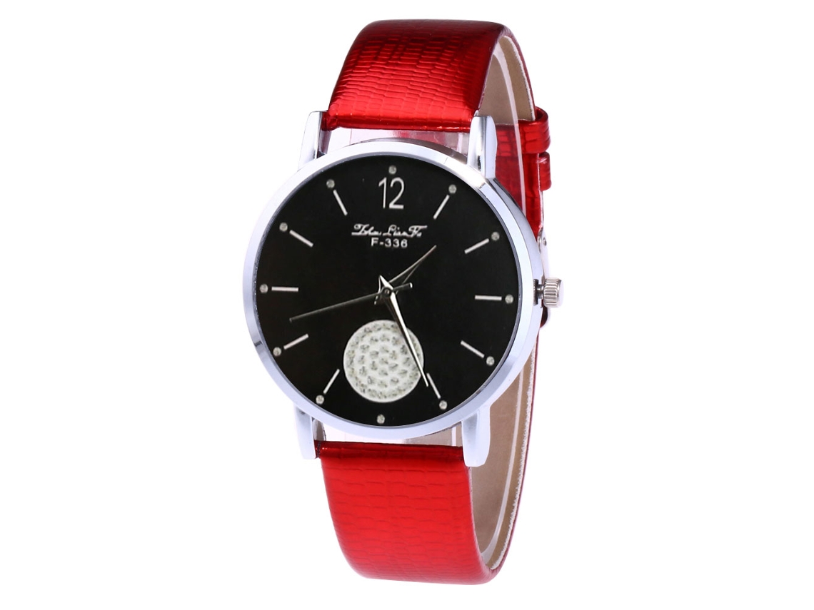 Reloj De Pulsera De Cuero Para Parejas Estudiantes Quartz Analógico Rojo F336-yx