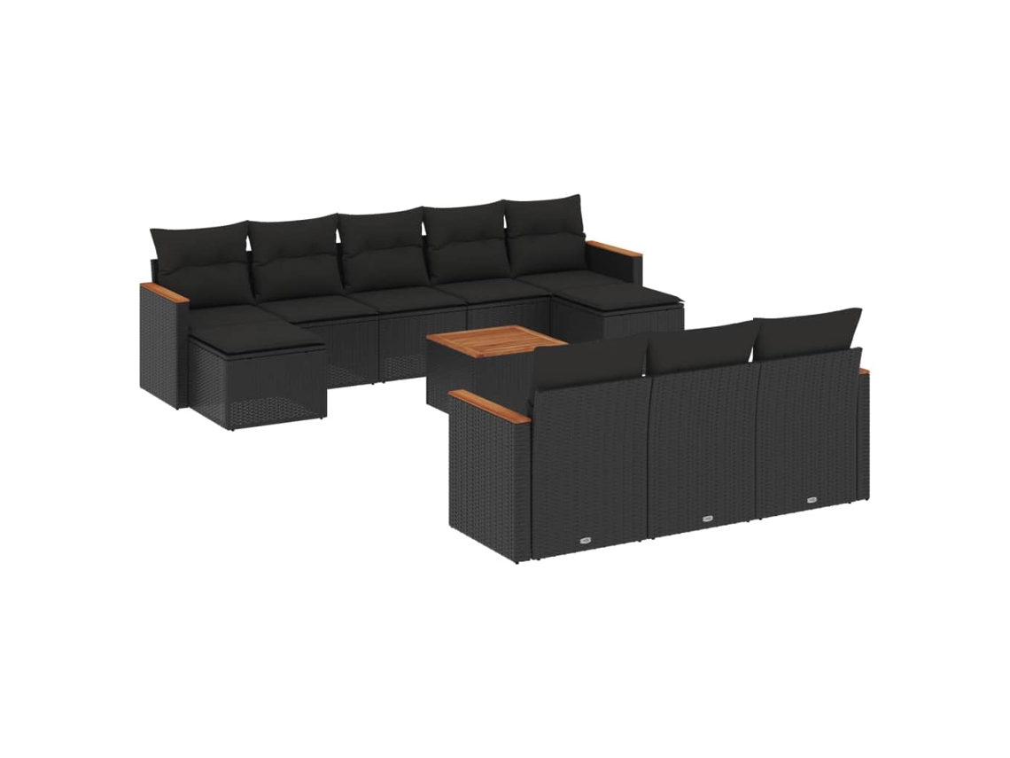 Maison Exclusive - Set De Sofás De Jardín 11 Pzas Y Cojines Ratán Sintético Negro