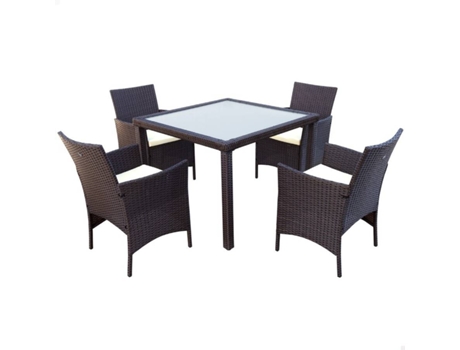 Sillón + Mesa AKTIVE (Negro - Acero, Ratán, Vidrio, Poliéster - 60x61x100 cm)