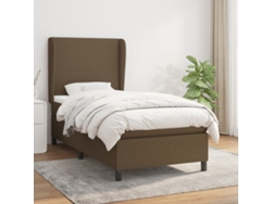 Cama Box Spring Con Colchón Tela Marrón Oscuro 90x200 Cm