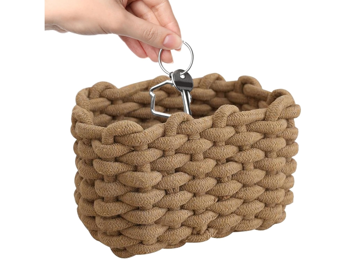 Cesta De Cuerda De Algodón - Tejida A Mano | Organizador Para El Hogar Para Ropa, Fruta, Llaves, Baño
