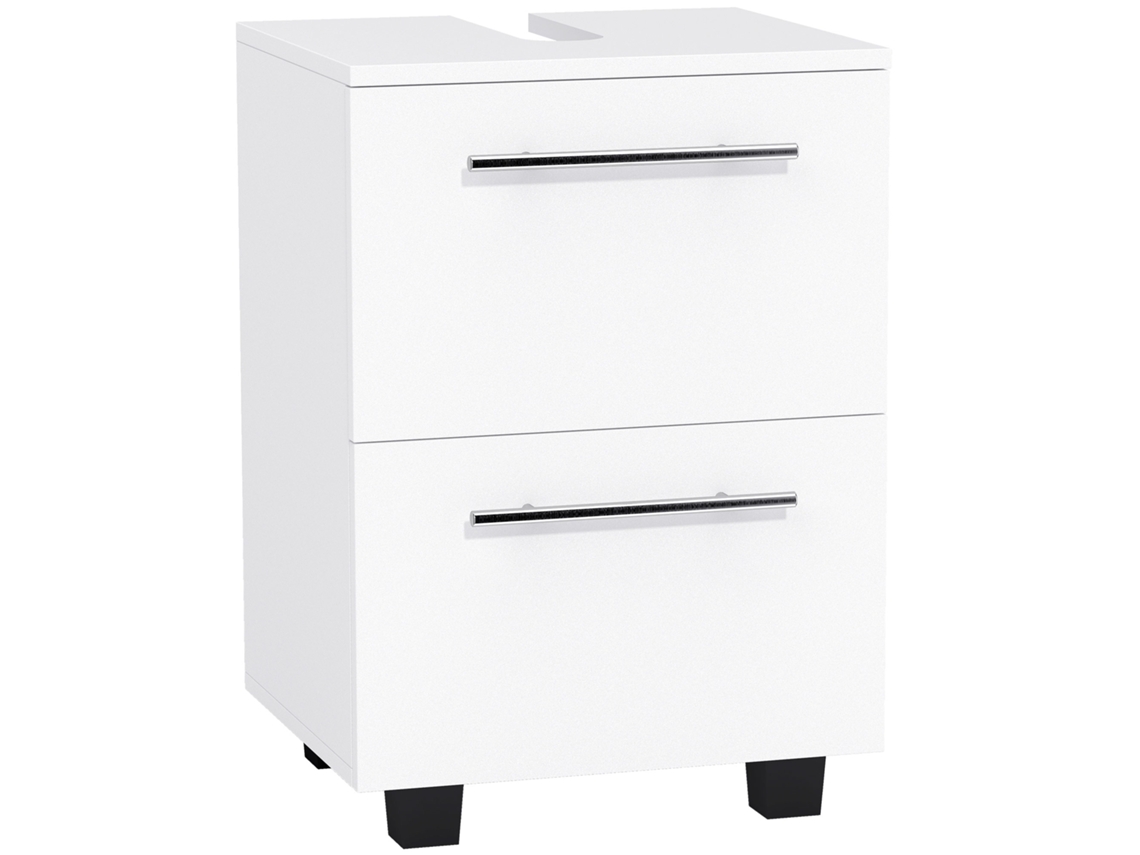 Mueble de baño con lavabo y cajón, compacto, de aglomerado, blanco.