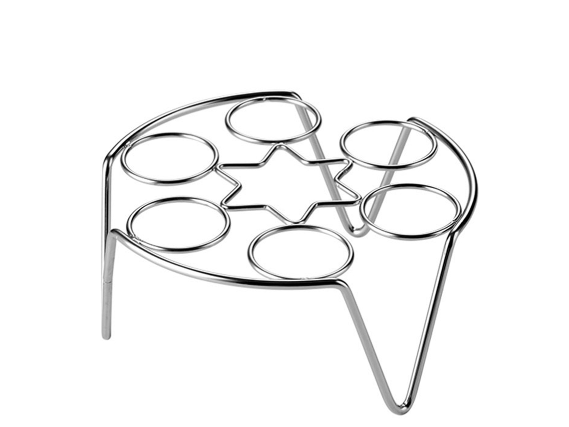 Vaporera elevada de acero inoxidable (sin marca) para cocinar huevos y otros alimentos.