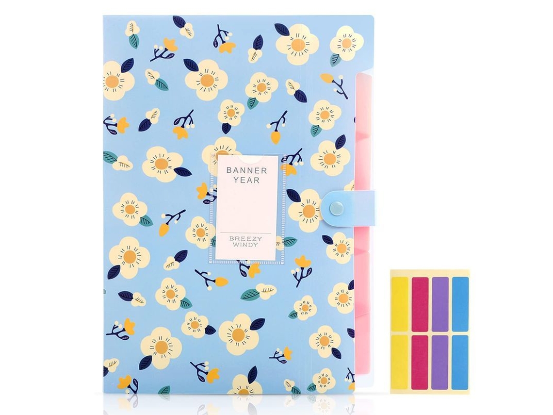 2026rebe-carpeta Expansible A4, Carpeta De Archivo Azul Con Diseño Floral, 8 Bolsillos, Material Plástico