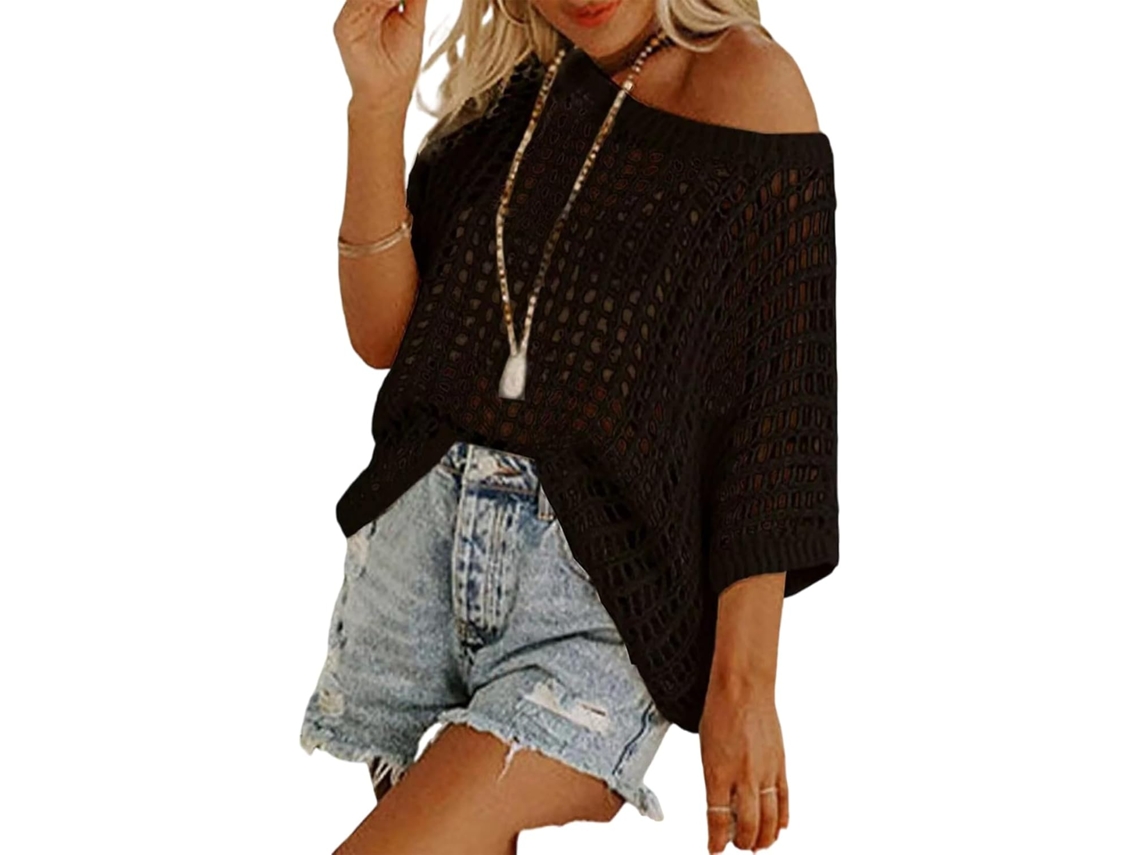 Camiseta De Playa De Ganchillo De Manga Corta Para Mujer - Top Para Cubrir El Traje De Baño