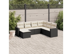 Conjunto de sofá de jardín de 7 piezas con cojines, ratán negro, Dkd Home Decor