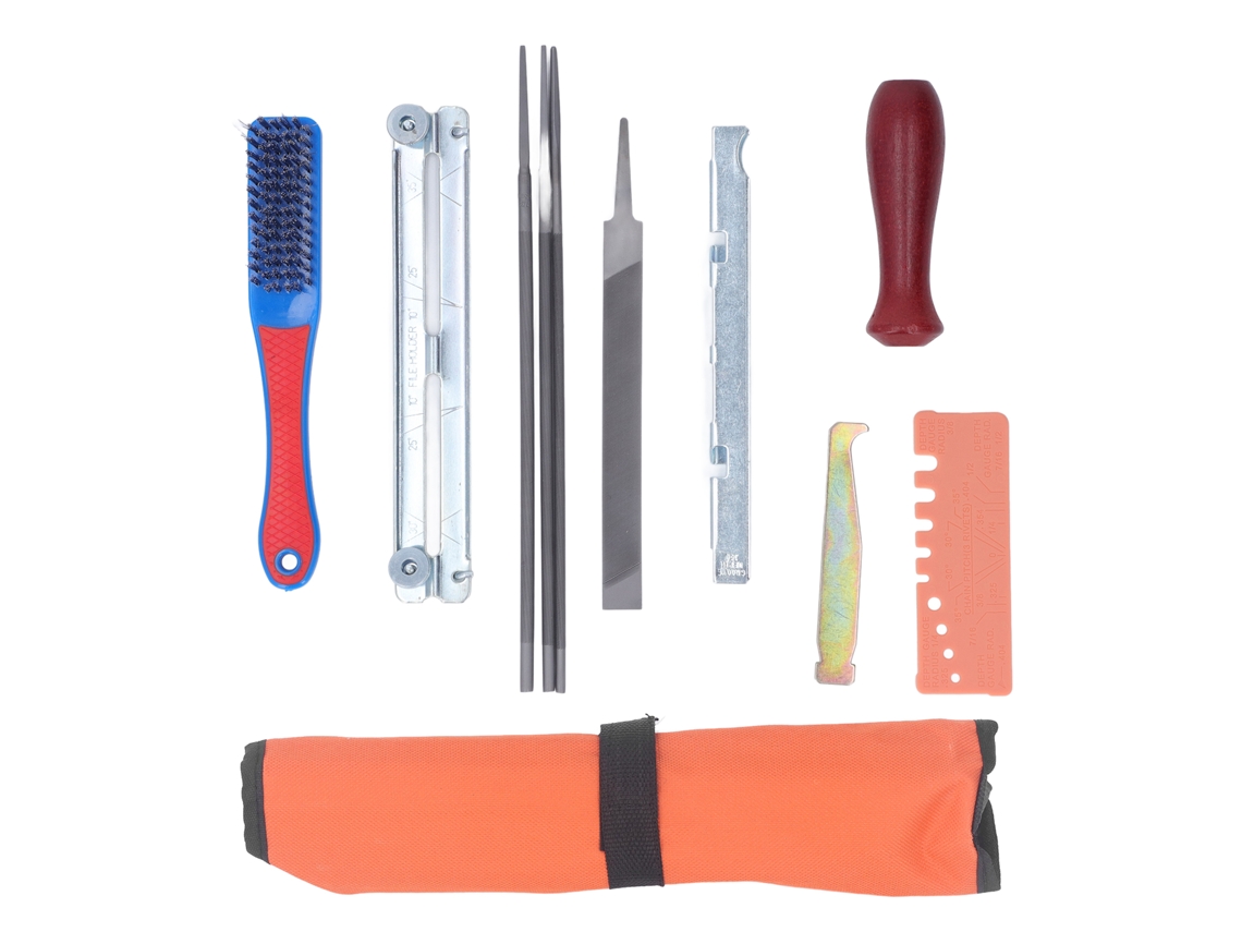 Kit De Afilado Para Motosierra Con 11 Piezas: Hoja, Manivela Y Calibre De Afilado.