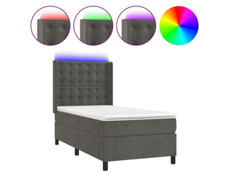VIDAXL Colchón con somier/LED (Gris - Terciopelo - 90 x 200 cm)