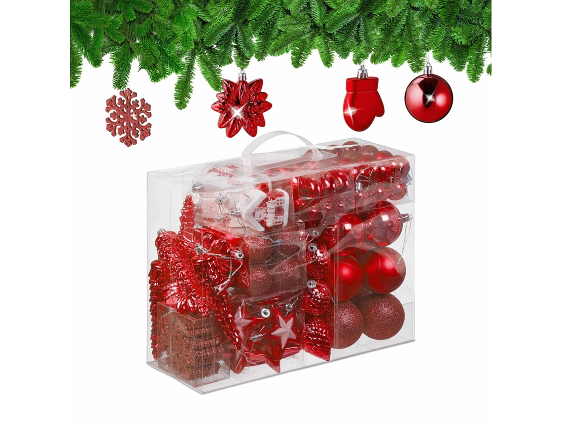 Juego de 100 bolas navideñas de 6 cm con acabados variados, rojas, NORTHIX