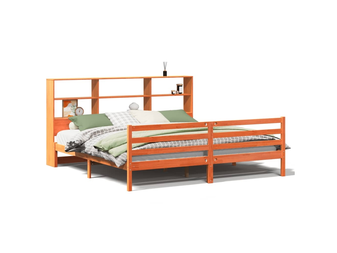 Maison Exclusive - Cama Con Estantería Sin Colchón Madera Maciza Marrón 200x200 Cm