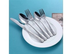 Juego de cubiertos de acero inoxidable, dorado, con cuchillo, tenedor y cuchara. Mdug (plata, 5 piezas)