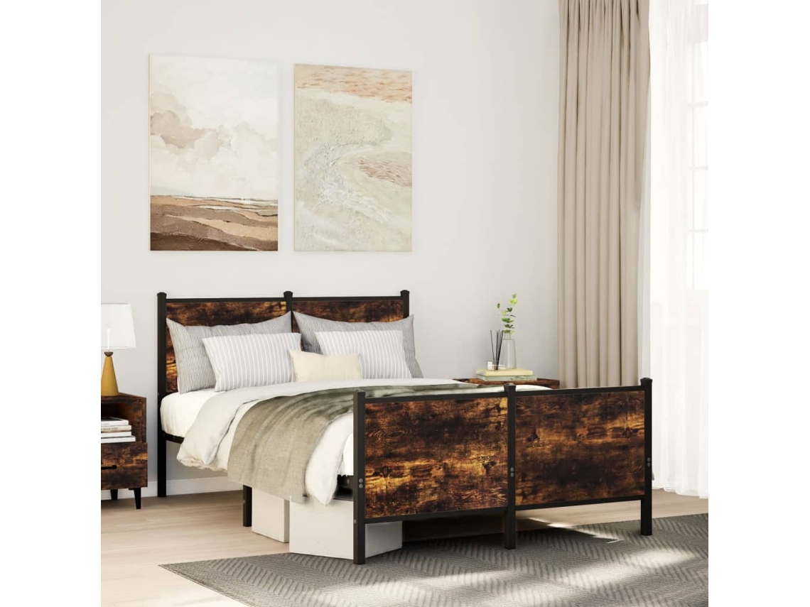 Estructura De Cama Sin Colchón Metal Roble Ahumado 120x200 Cm
