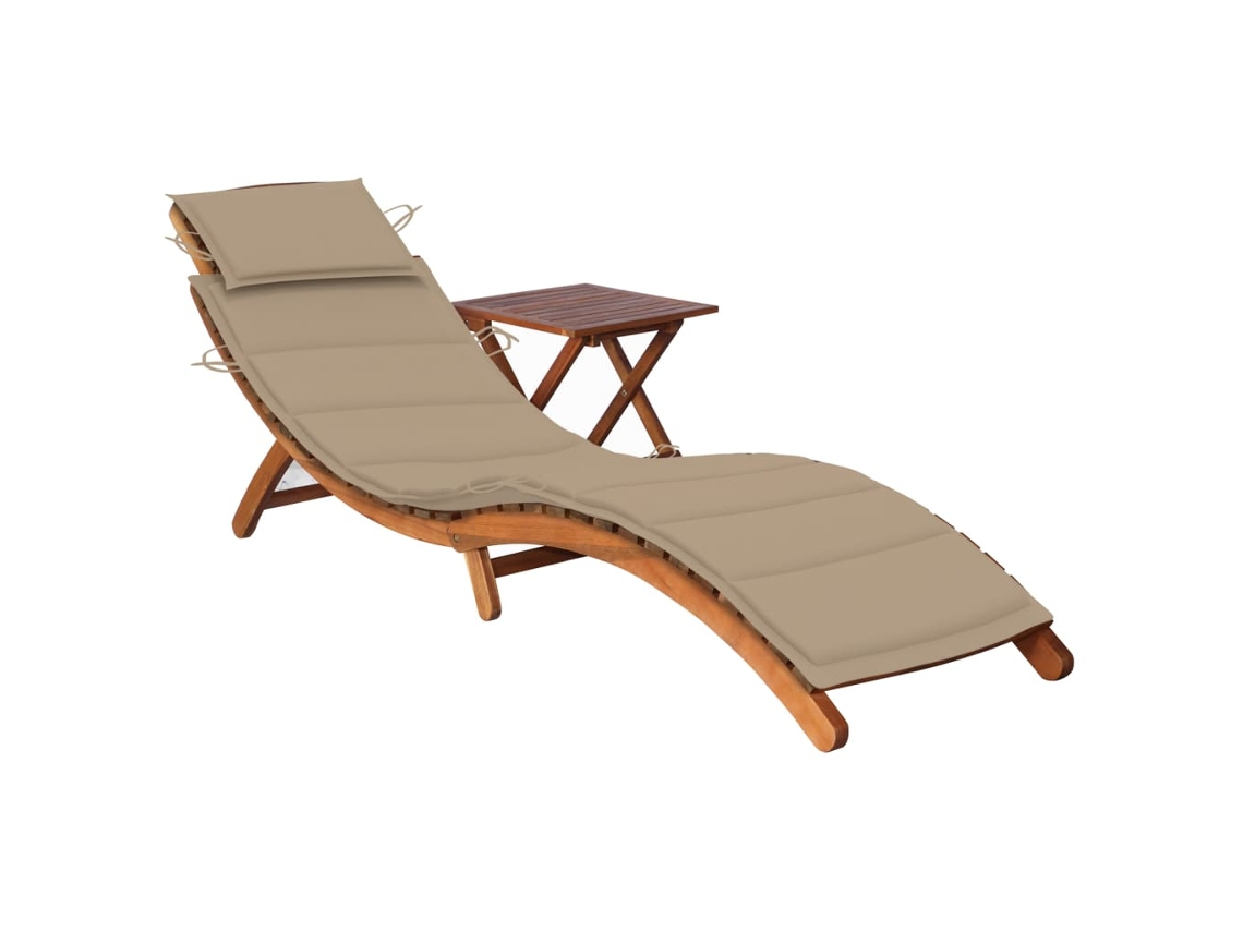 Tumbona Lounger de Jardín con Mesa y Cojín Madera de Acacia Maciza