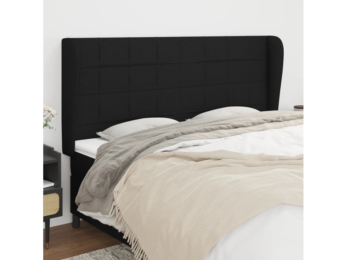 Cabecero Con Orejas De Tela Negro 203x23x118/128 Cm