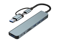 Adaptador USB C 8 en 1 Hub USB C con 4 puertos USB A de datos USB C Lector de tarjetas SD/TF Conector para auriculares de 3,5 mm Adaptador multipuerto Hub USB C para Yizhood
