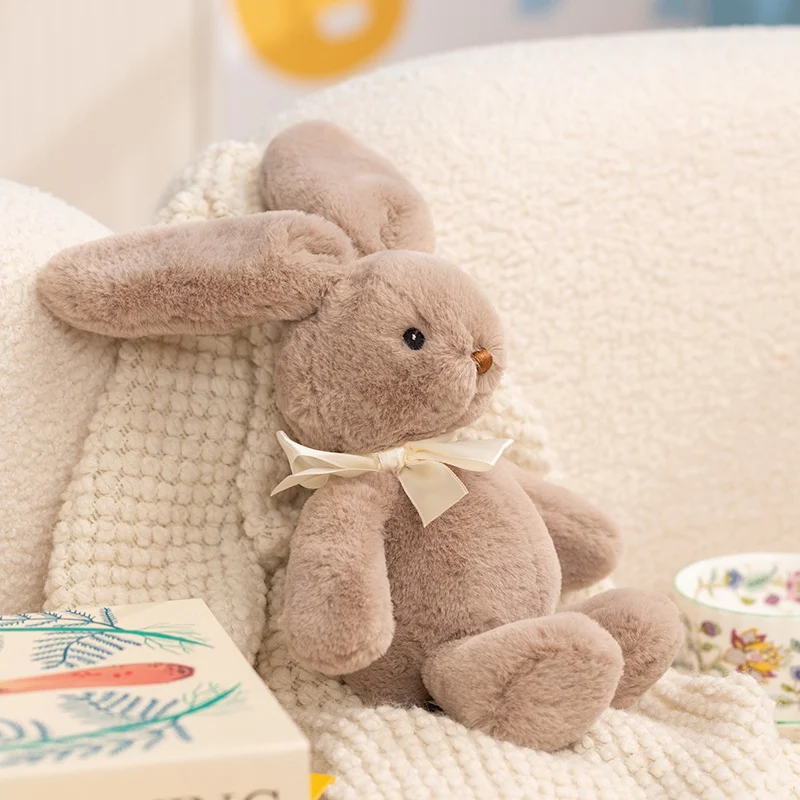 (marrón, 25 Cm) Lindo Peluche De Conejo De Orejas Largas Con Pajarita, Estilo Anime Realista Y Adorable