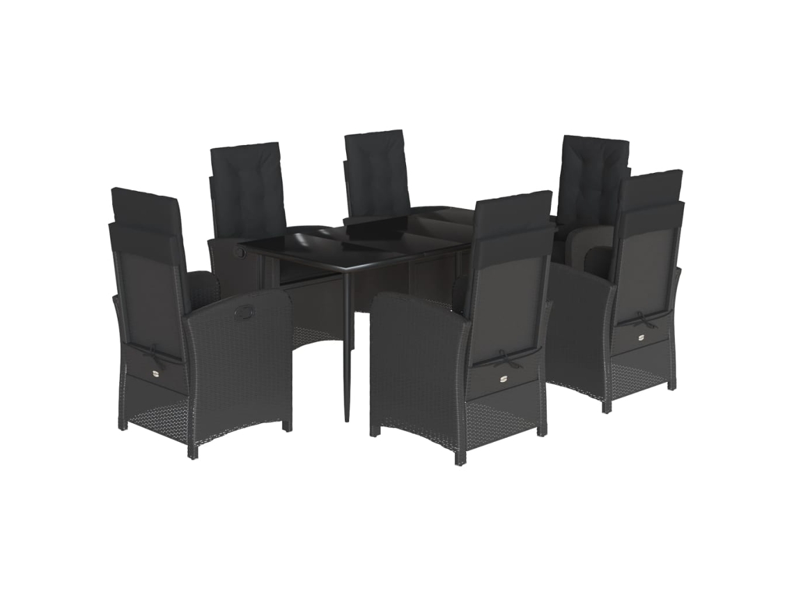 Maison Exclusive - Juego de comedor de jardín de 7 piezas con cojines de mimbre, negro