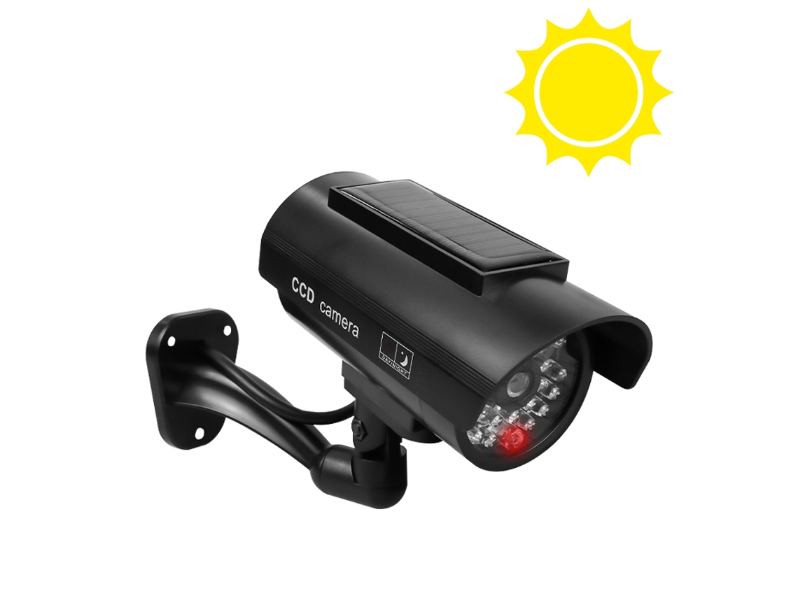 (cámara De Seguridad Simulada, Color Negro, Alimentada Por Energía Solar), Con Luz Led Roja Intermitente Y Estroboscópica, Resistente Al Agua.