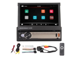 Reproductor MP5 para coche de 7 pulgadas con pantalla HD retráctil, cámara de visión trasera, 12 luces LED y CarPlay inalámbrico.