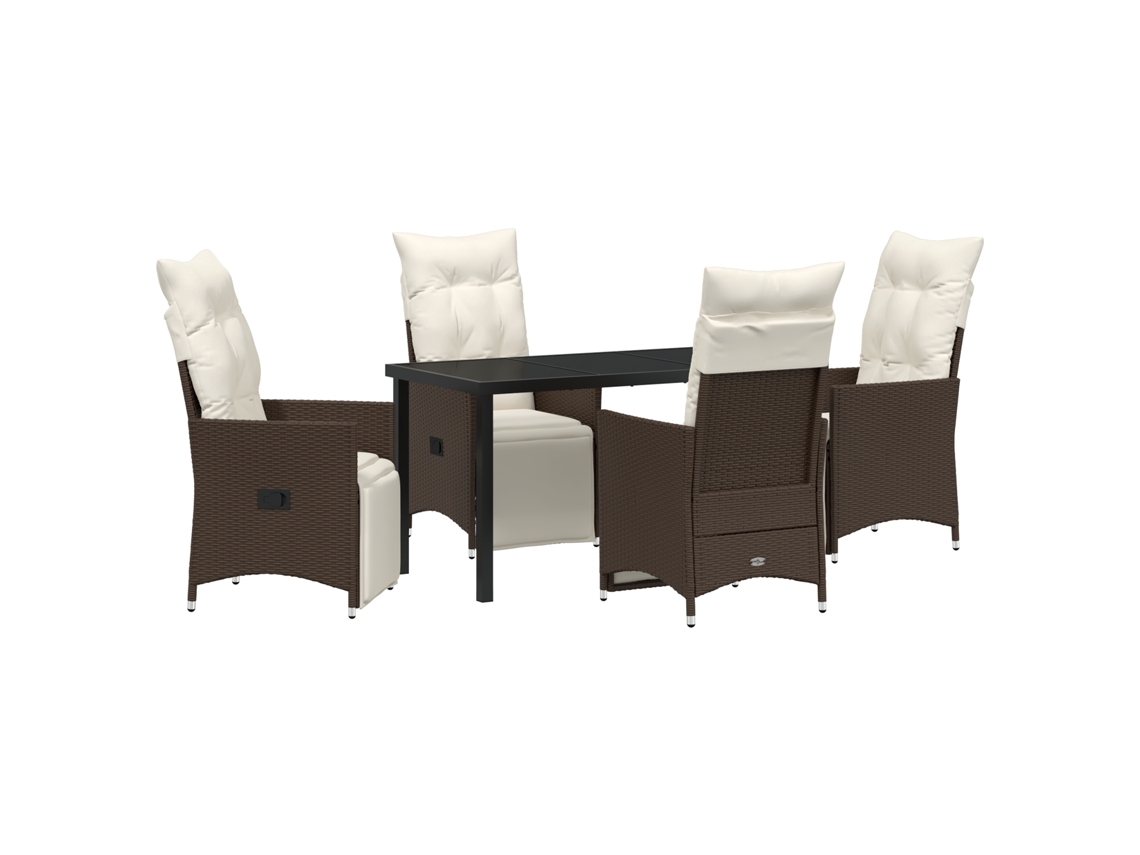 Conjunto de comedor de jardín Vidaxl de 5 piezas con cojines de ratán marrón