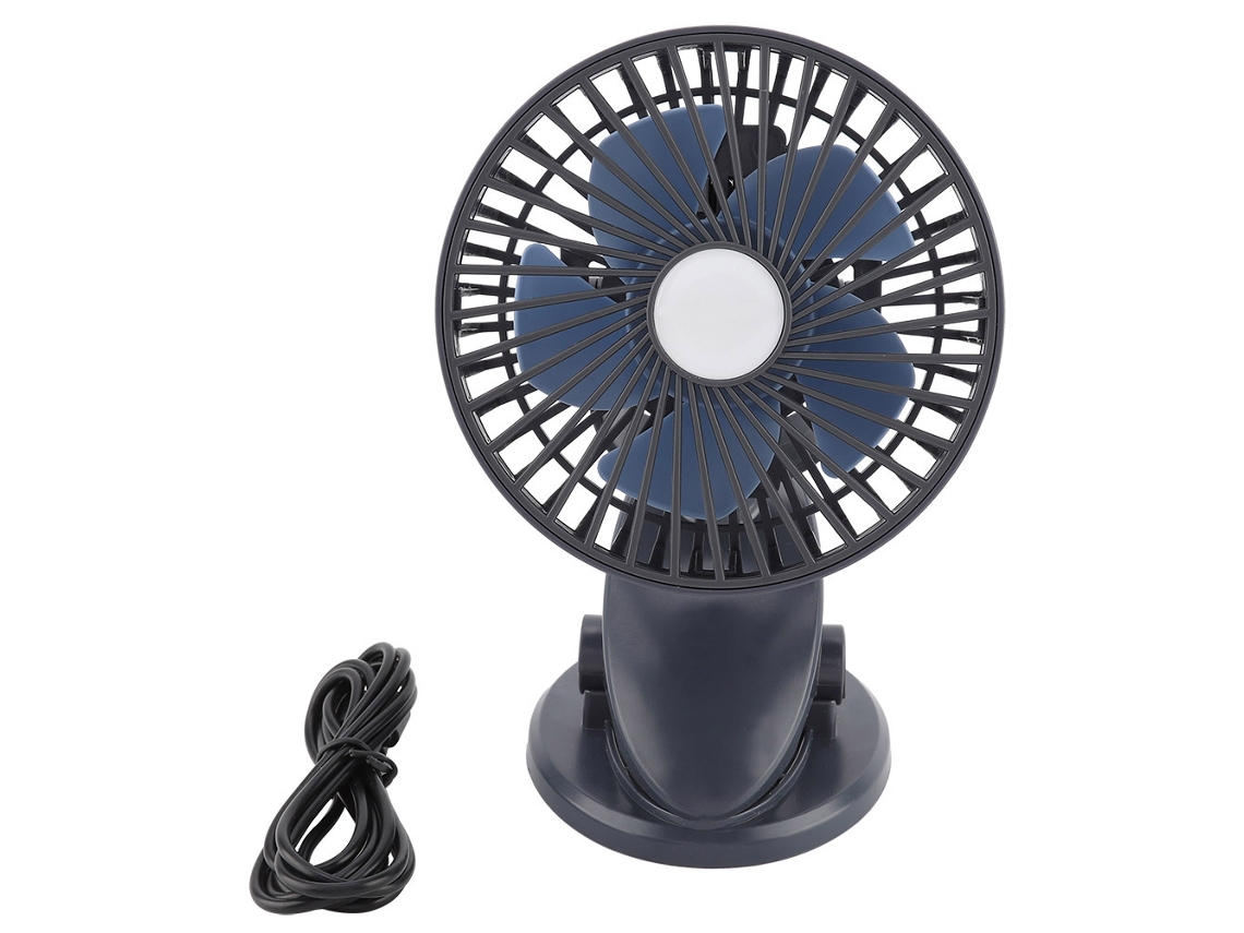 Ventilador portátil ajustable con clip, recargable por USB - Negro