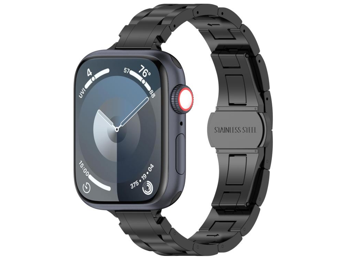 Pulsera de aleación de titanio con cierre de mariposa de tres cuentas para Apple Watch de 42/41/40/38 mm FWINL