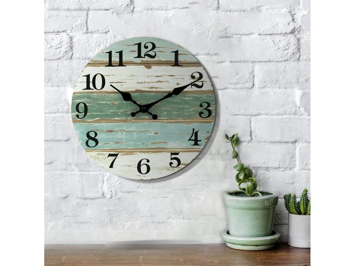 2026-reloj De Pared Silencioso Operado Por Batería, Decorativo Estilo Rústico Costero (10 Pulgadas)