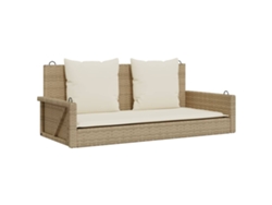 Maison Exclusive - Banco Columpio Con Cojines Ratán Sintético Beige 119x56x48 Cm