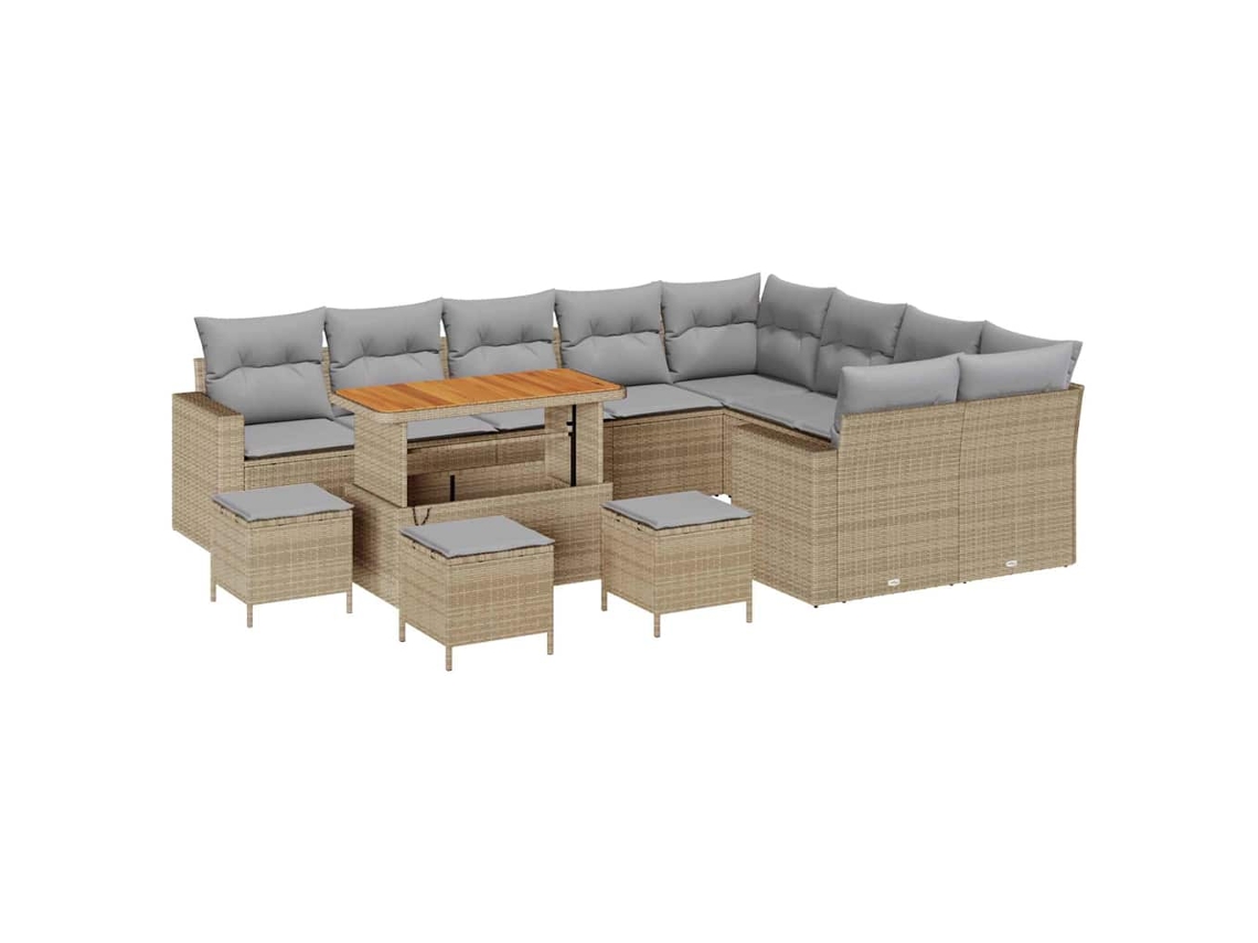 Maison Exclusive - Conjunto De Sofás De Jardín Con Cojín 14 Pcs Beige Y Gris Claro