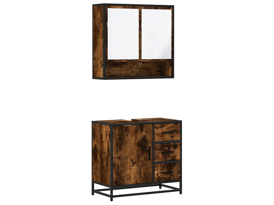 Conjunto 2 de muebles baño VIDAXL madera contrachapada roble ahumado