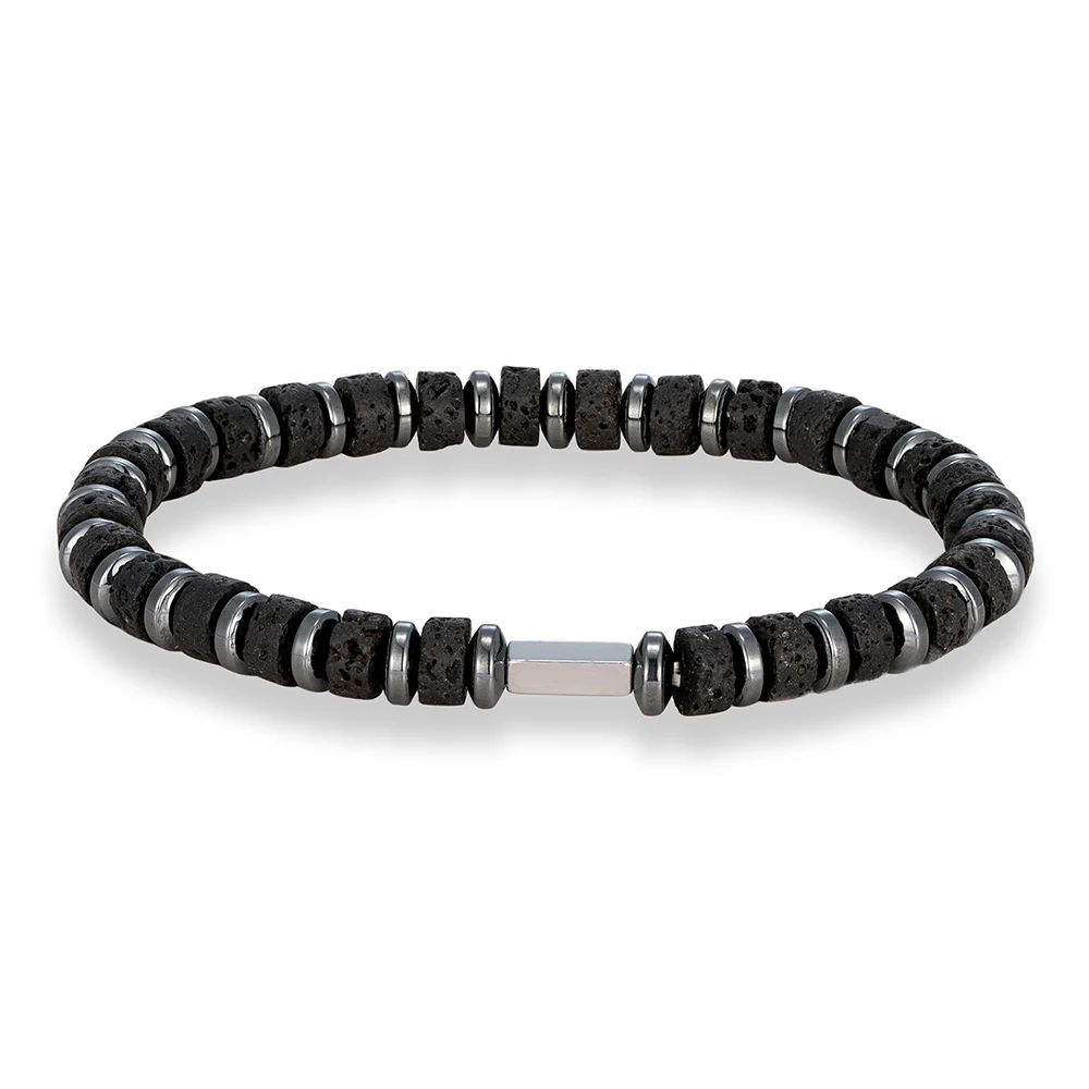 Pulsera De Aguamarina Y Ojo De Tigre (roca Volcánica De 19 Cm), Pulsera De Cuentas Cilíndricas De Piedra Curativa Natural.