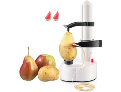 Pelador de patatas eléctrico automático multifuncional cortador de frutas y verduras giratorio automático herramienta de pelado de cocina, blanco