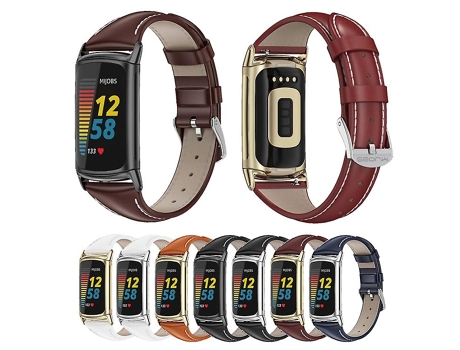 Correa De Reloj Inteligente Para Fitbit Charge5 Mijobs Correa De Reloj Delgada De Cuero Genuino Negro-Plata VENISYMLIS