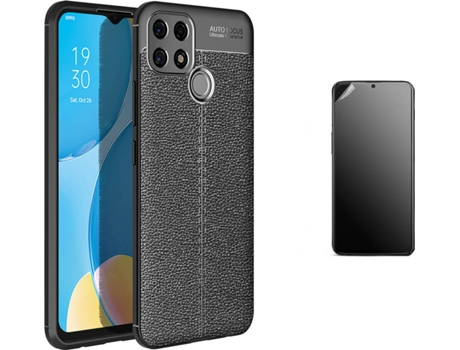 Kit Carcasa Y Protector Oppo A15 Ultimatte Rugged Leather Negro
