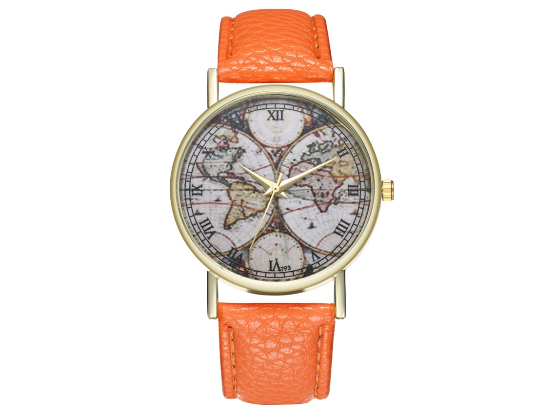 Reloj De Pulsera Unisex Zhoulianfa Con Correa De Cuero Sintético Y Números Romanos Naranjas.