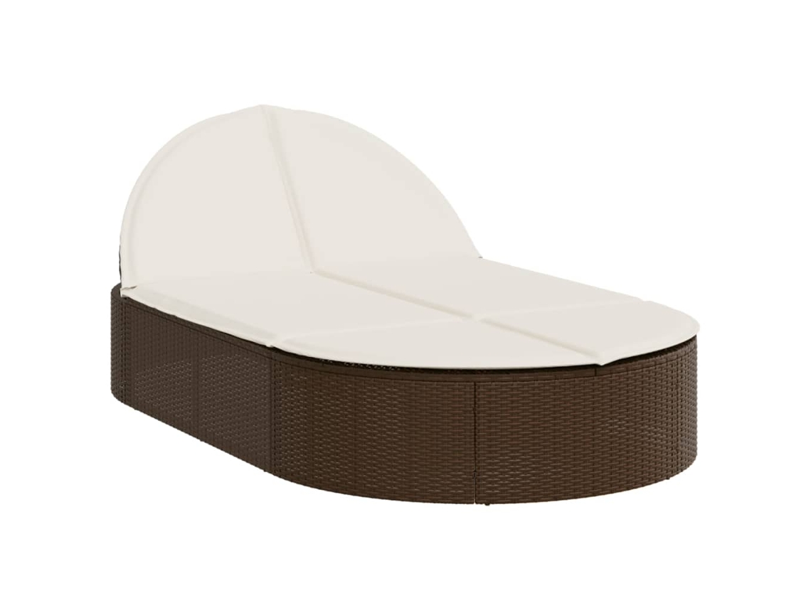 Chaise longue doble con cojines, mimbre, patas marrones, EXCLUSIVA MAISON