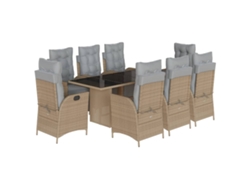 Conjunto de 9 piezas de comedor de jardín con cojines de mimbre en beige mixto - EXCLUSIVA MAISON