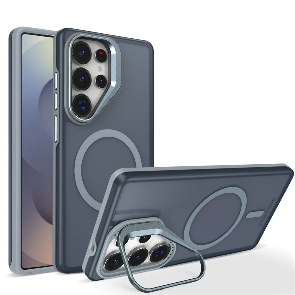 (galaxy S25, Gris) Funda Protectora Magsafe Para Samsung Con Soporte De Lente Metálico Y Cierre Magnético.