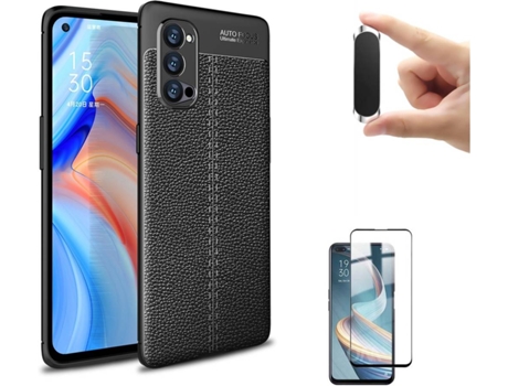 Kit Funda, Protector y Soporte Oppo Reno4 Pro 5G Rugged Leather Negro